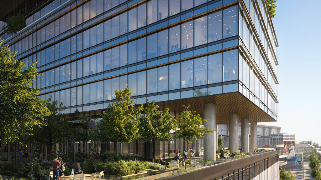 A building with glass windows.